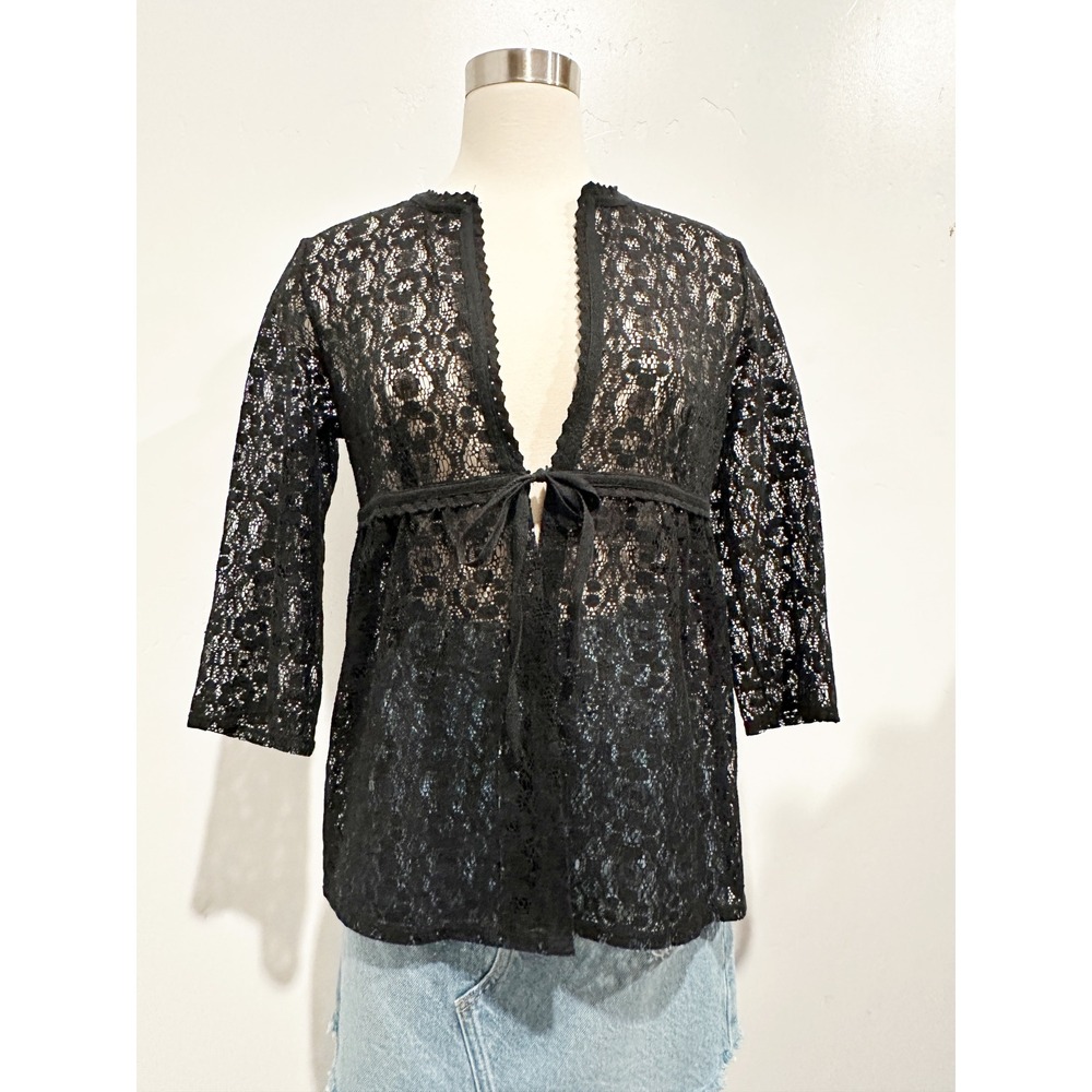 Constance Marie Y2K Black Lace Cardigan‎ Size Medium Whimsigoth/ Witchy/ Boho
